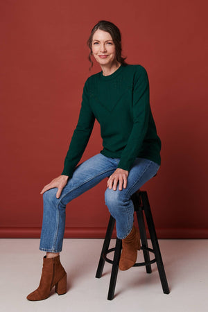 Green | Textured Knit Slim Fit Jumper : Model is 5'8