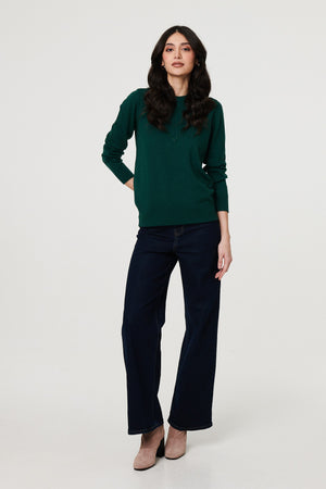 Green | Textured Knit Slim Fit Jumper : Model is 5'11