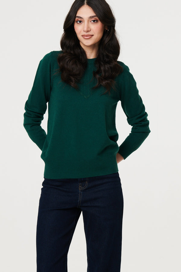 Green | Textured Knit Slim Fit Jumper
