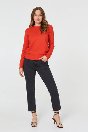 Orange | Textured Knit Slim Fit Jumper : Model is 5'9