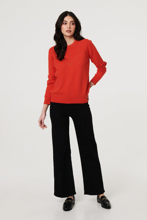Orange | Textured Knit Slim Fit Jumper : Model is 5'11