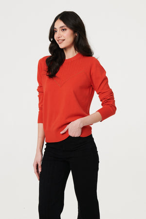 Orange | Textured Knit Slim Fit Jumper