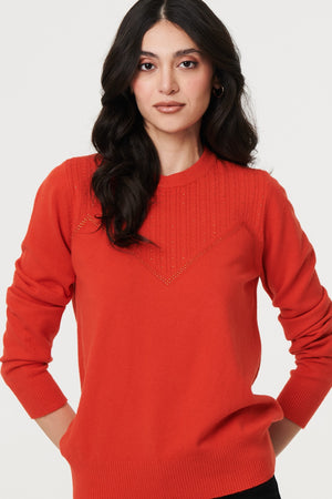 Orange | Textured Knit Slim Fit Jumper