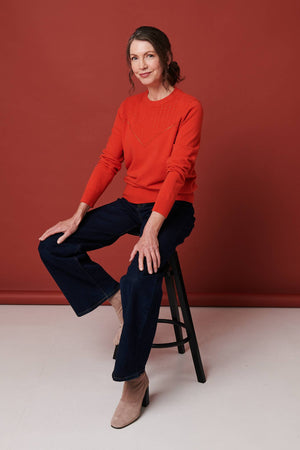 Orange | Textured Knit Slim Fit Jumper : Model is 5'8