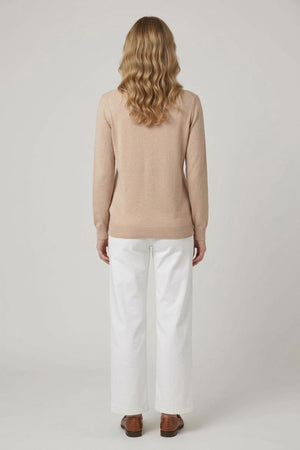 Beige | Textured Pearl Detail V-Neck Knit Top