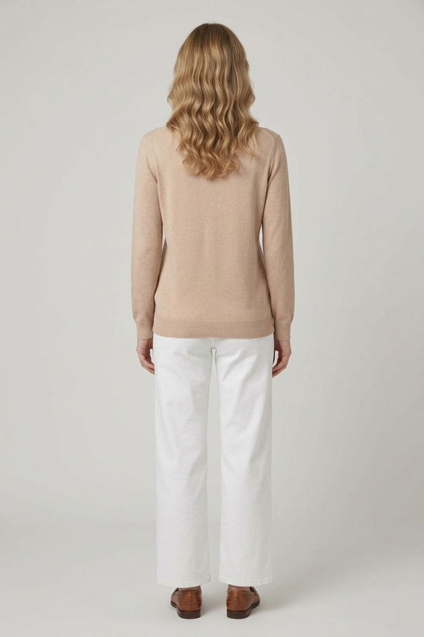 Beige | Textured Pearl Detail V-Neck Knit Top
