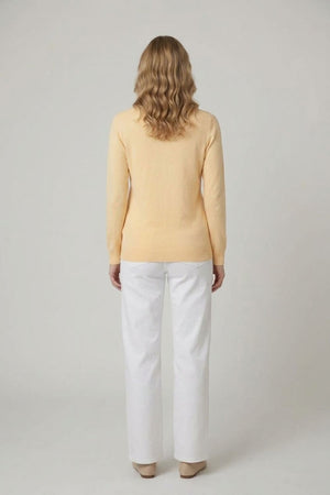 Yellow | Textured Pearl Detail V-Neck Knit Top