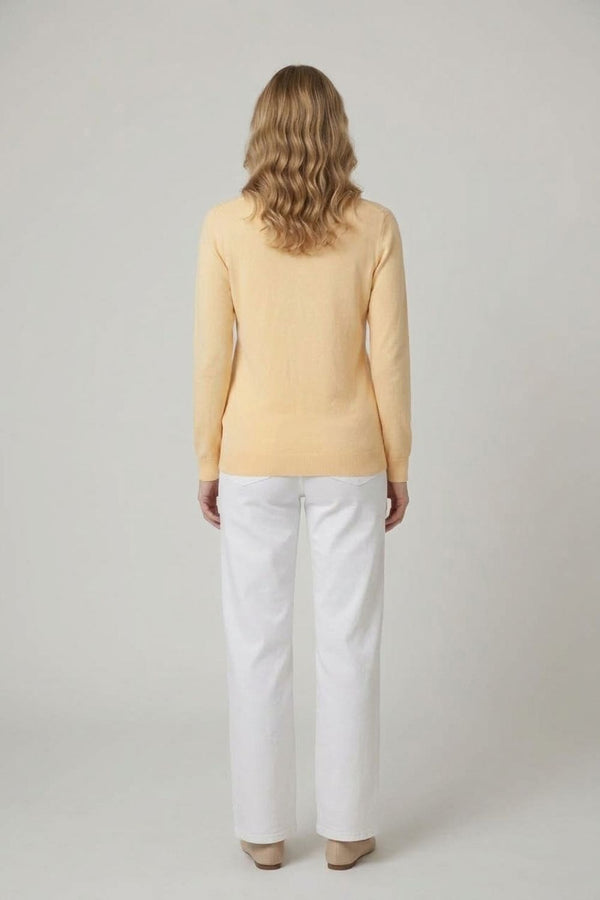Yellow | Textured Pearl Detail V-Neck Knit Top