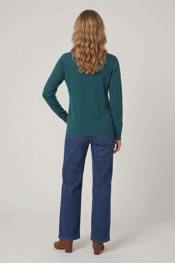 Teal | Textured Pearl Detail V-Neck Knit Top