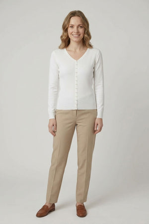 White | Textured Pearl Detail V-Neck Knit Top