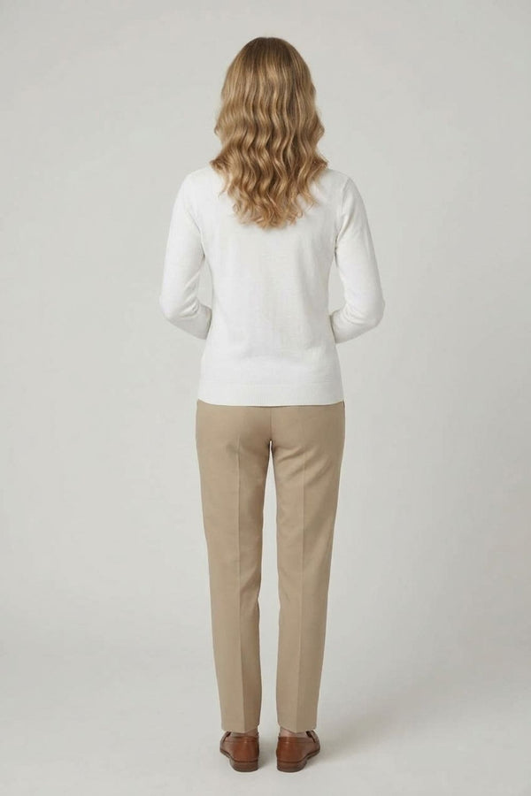 White | Textured Pearl Detail V-Neck Knit Top