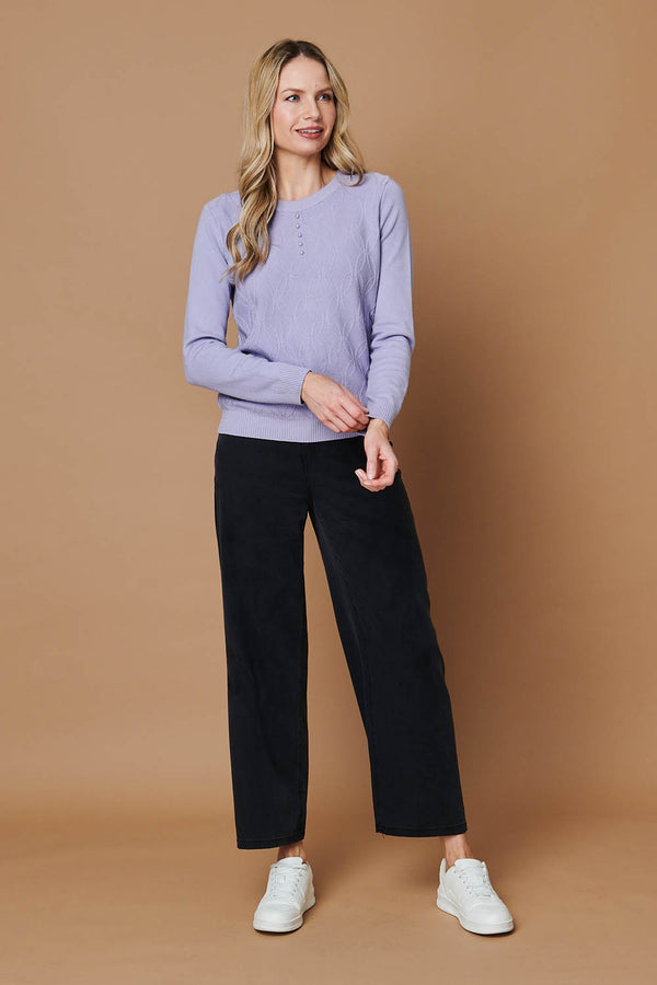 Purple | Pearl Detail Textured Long Sleeve Top