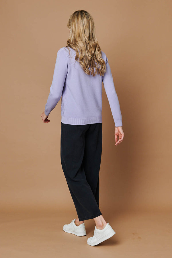 Purple | Pearl Detail Textured Long Sleeve Top