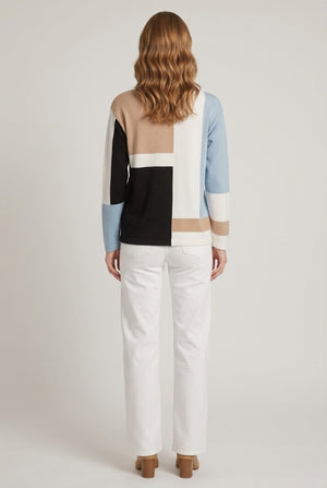 Beige | Colour Block High Neck Relaxed Jumper