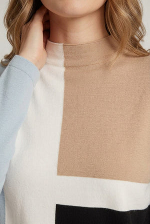 Beige | Colour Block High Neck Relaxed Jumper