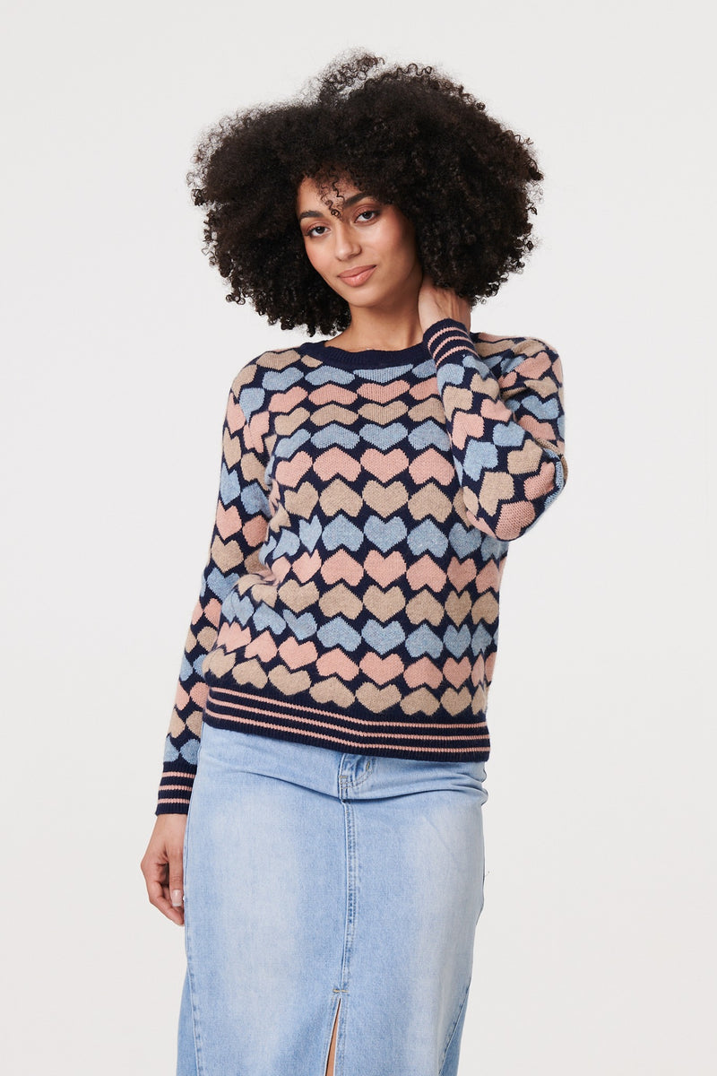 Heart Print Long Sleeve Jumper