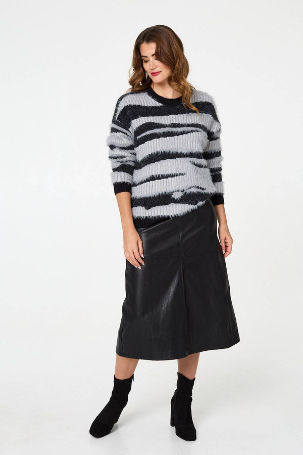 Grey | Zebra Print Textured Relaxed Jumper
