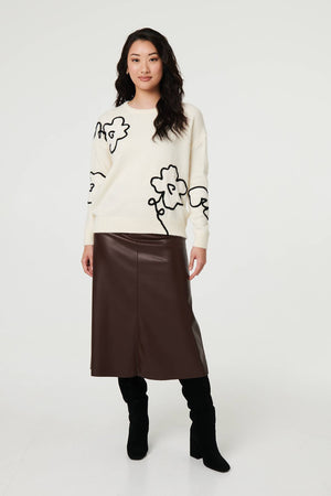 Ivory | Floral Embroidered Long Sleeve Jumper
