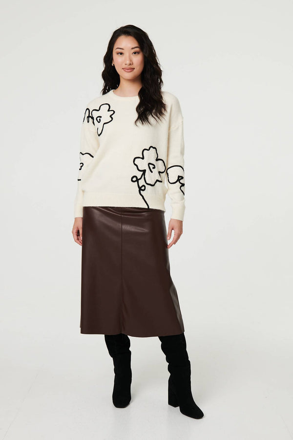 Ivory | Floral Embroidered Long Sleeve Jumper