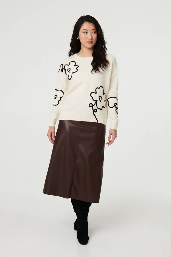 Ivory | Floral Embroidered Long Sleeve Jumper
