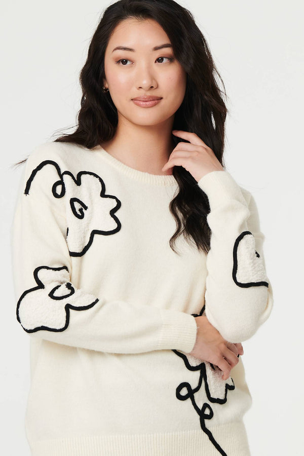 Ivory | Floral Embroidered Long Sleeve Jumper