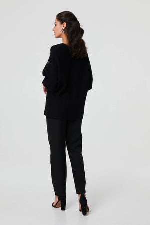 Black | Sparkly Embellished V-Neck Jumper
