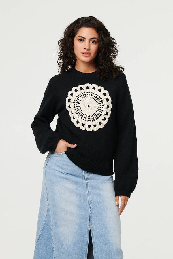 Black | Embroidered Detail Long Sleeve Jumper