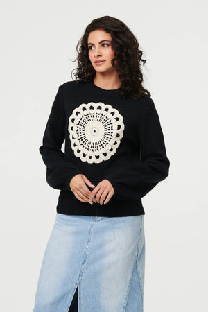 Black | Embroidered Detail Long Sleeve Jumper