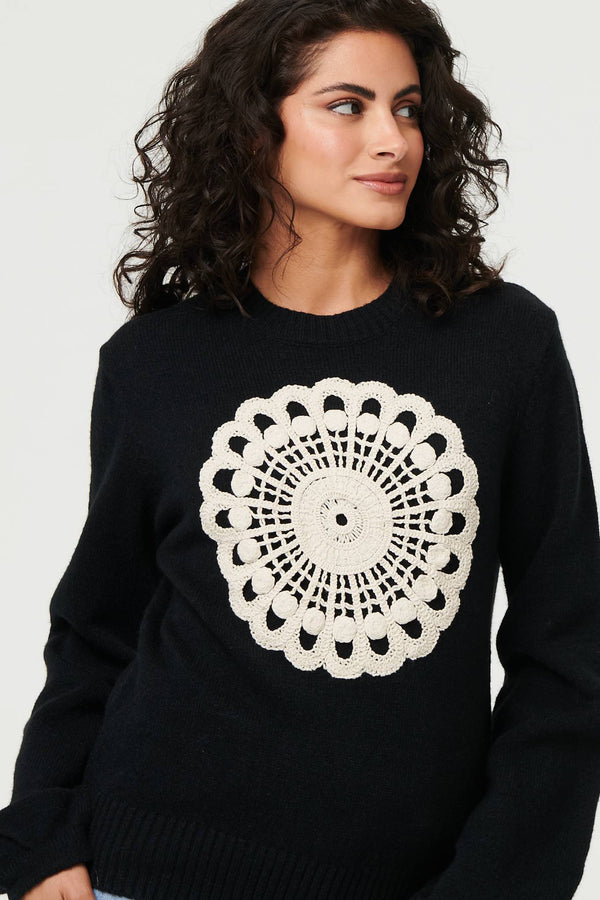 Black | Embroidered Detail Long Sleeve Jumper