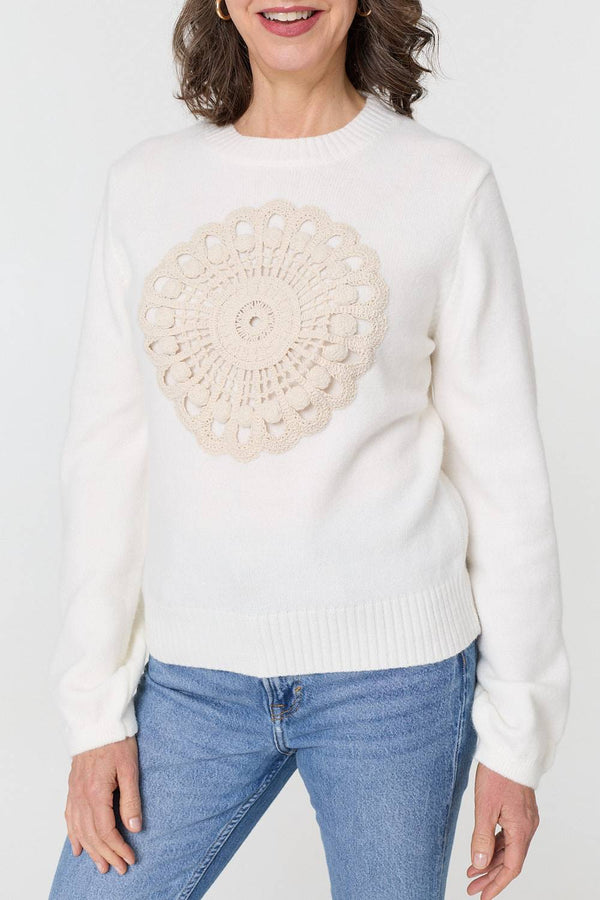 White | Embroidered Detail Long Sleeve Jumper
