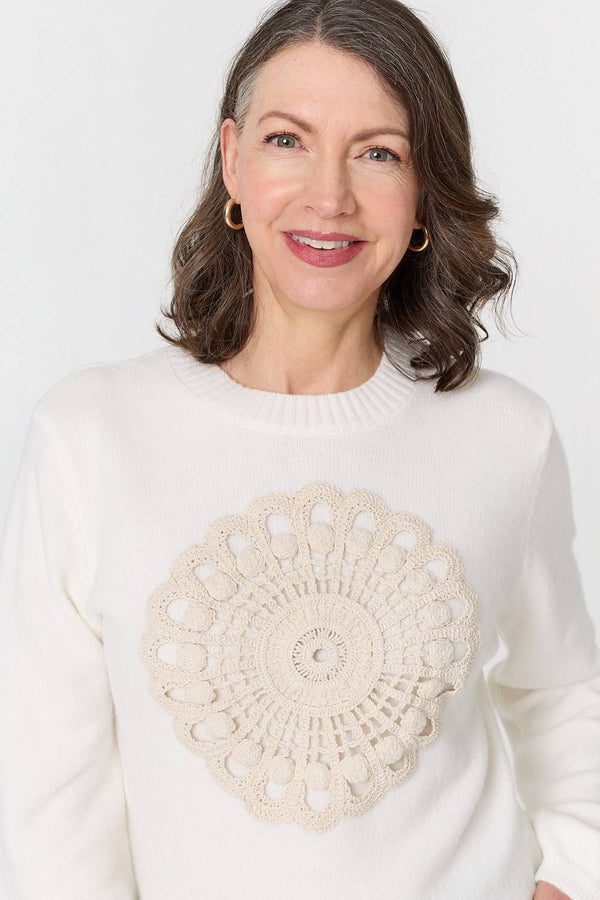 White | Embroidered Detail Long Sleeve Jumper