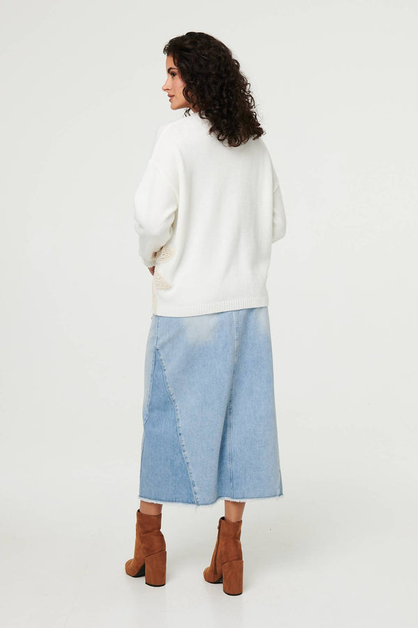 White | Floral Long Sleeve Embroidered Jumper