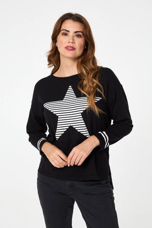 Black | Star Print Long Sleeve Relaxed Top
