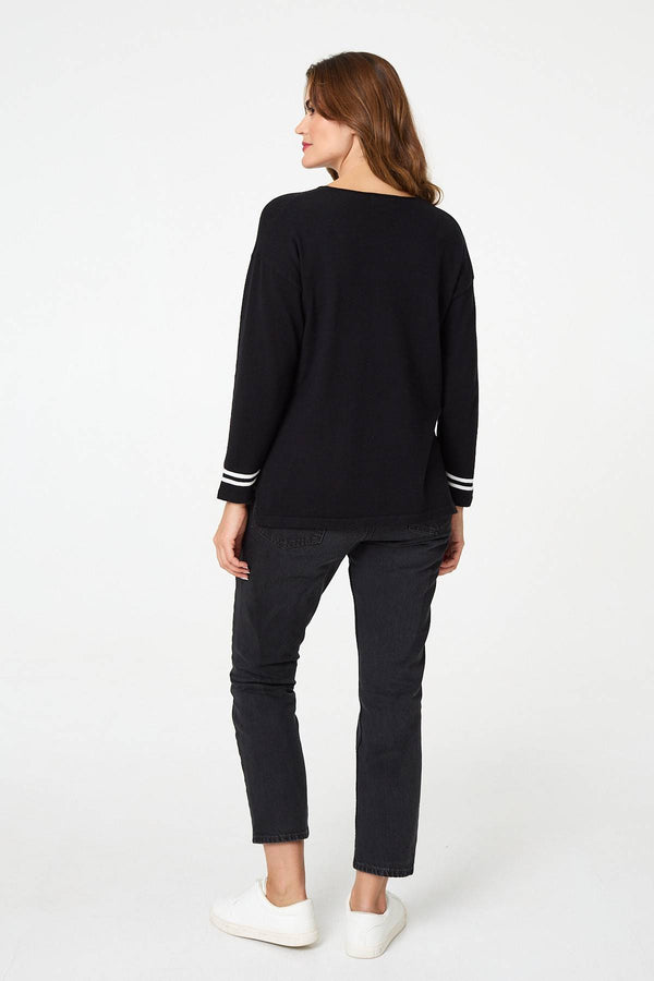 Black | Star Print Long Sleeve Relaxed Top
