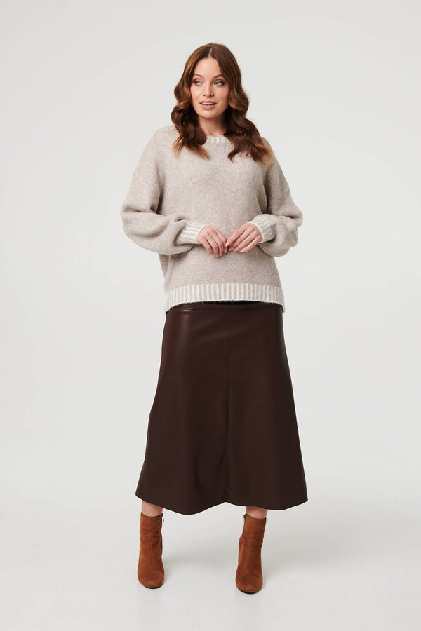Grey | Contrast Trim Balloon Sleeve Jumper
