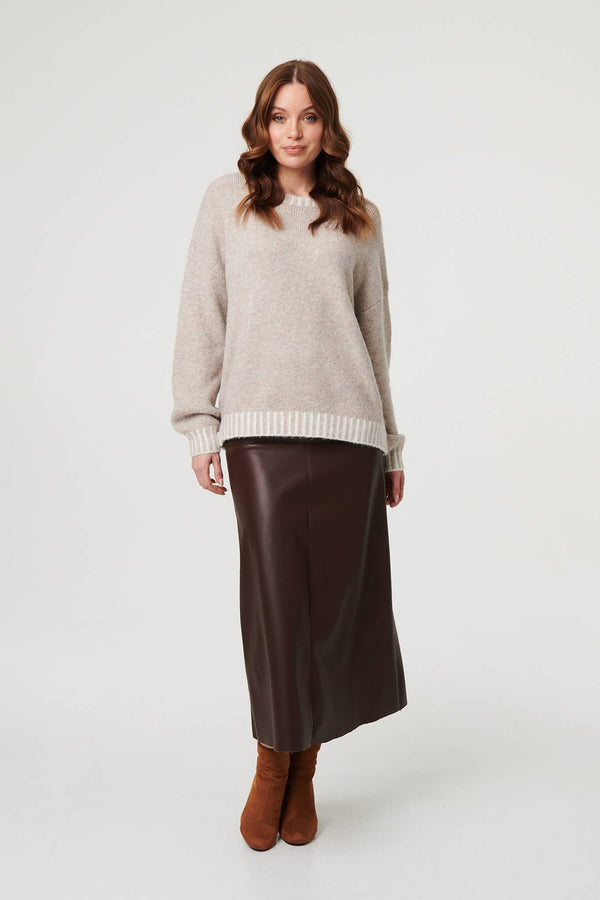 Grey | Contrast Trim Balloon Sleeve Jumper
