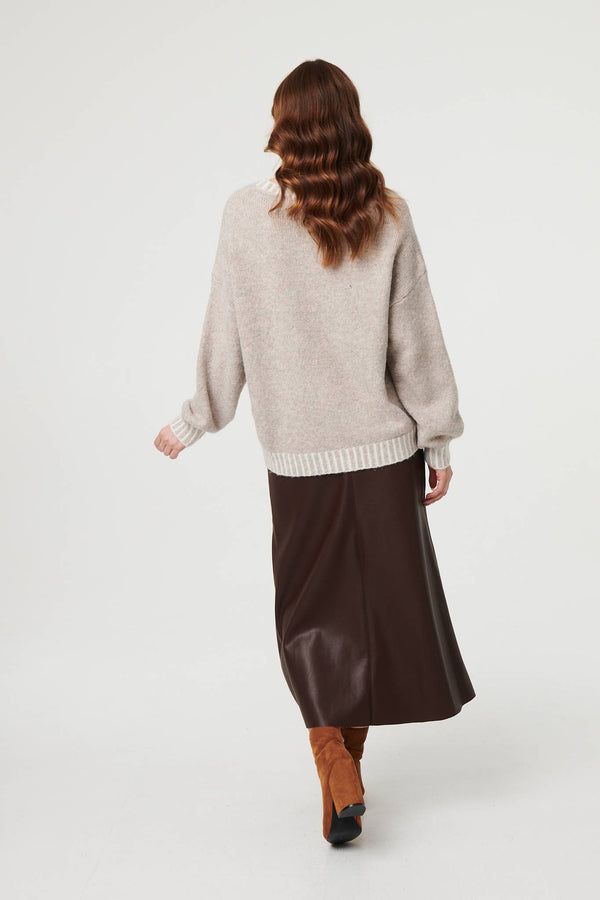 Grey | Contrast Trim Balloon Sleeve Jumper

