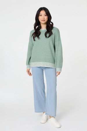 Sage | Contrast Trim Balloon Sleeve Jumper
