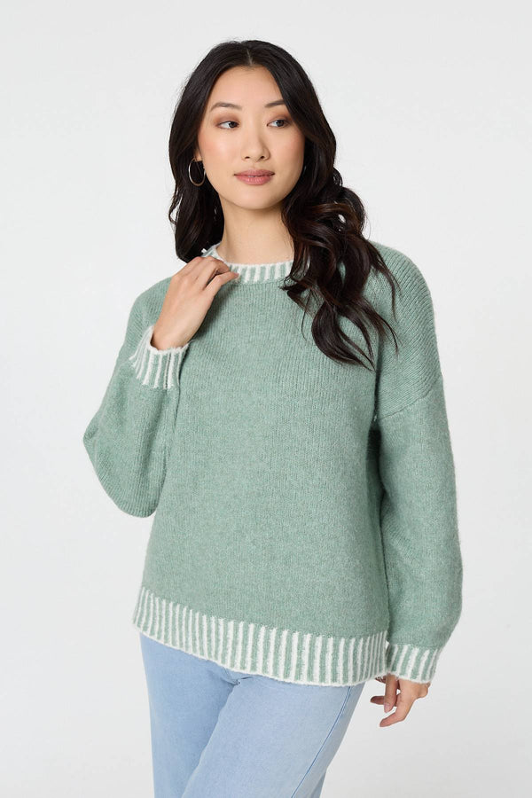 Sage | Contrast Trim Balloon Sleeve Jumper
