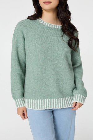Sage | Contrast Trim Balloon Sleeve Jumper
