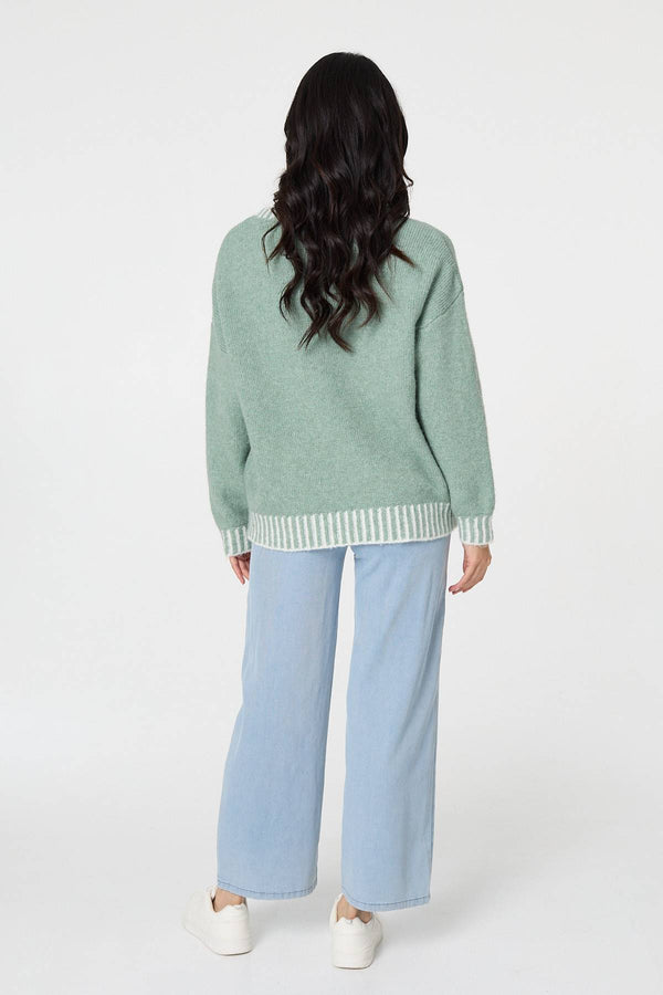 Sage | Contrast Trim Balloon Sleeve Jumper
