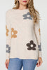 Beige | Floral Textured Knit Long Sleeve Jumper