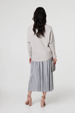 Grey | Floral Long Batwing Sleeve Relaxed Top
