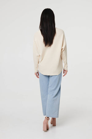 Beige | Heart Print Batwing Sleeve Jumper
