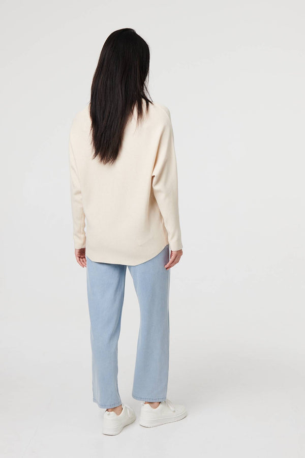Beige | Leaf Print Batwing Sleeve Relaxed Top
