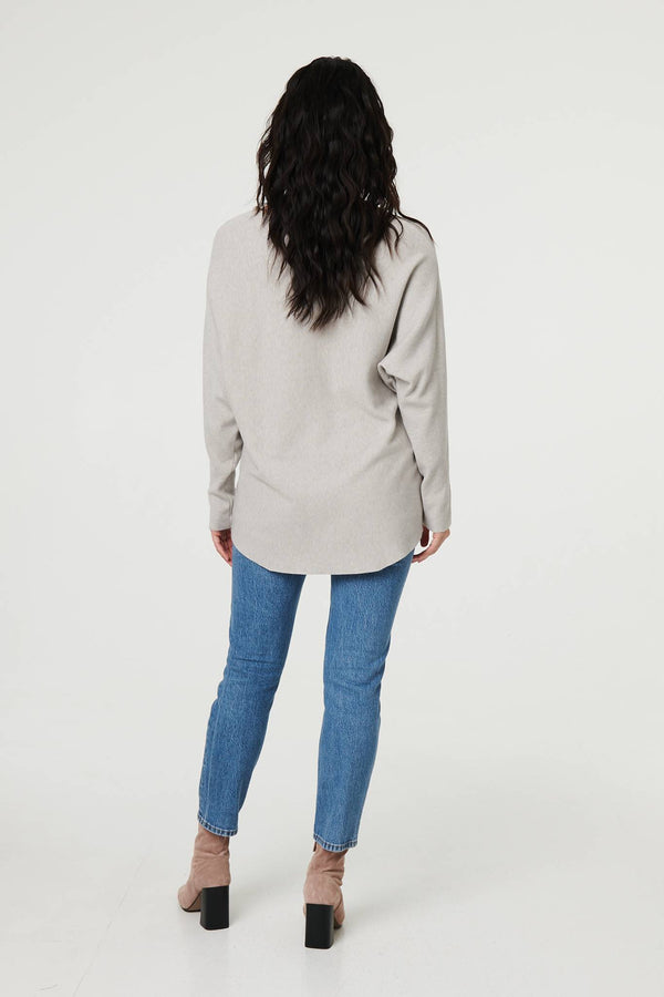 Grey | Leaf Print Batwing Sleeve Relaxed Top
