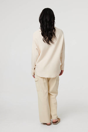 Beige | Floral Embellished Batwing Sleeve Jumper

