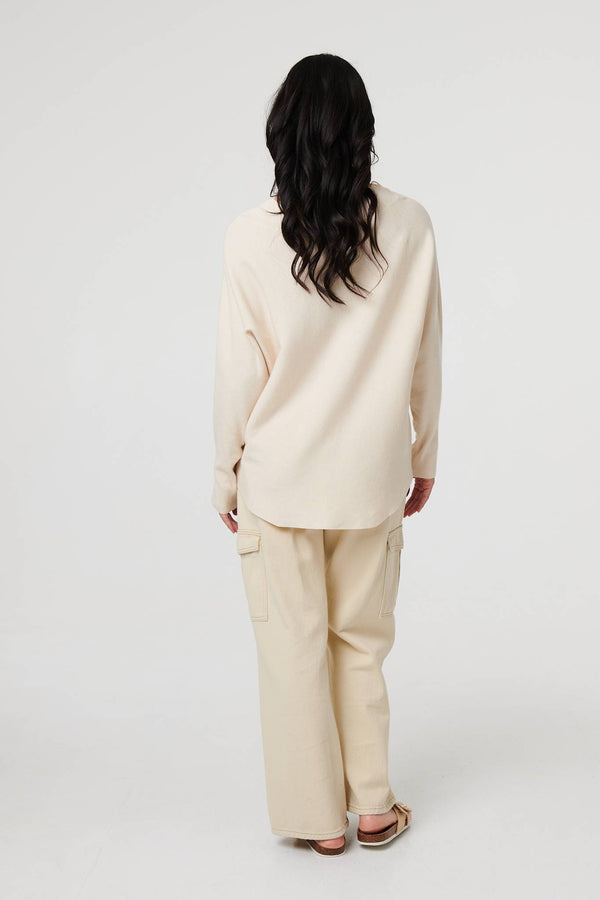 Beige | Floral Embellished Batwing Sleeve Jumper
