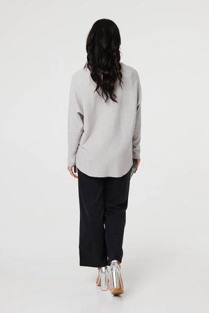 Grey | Floral Embellished Batwing Sleeve Jumper
