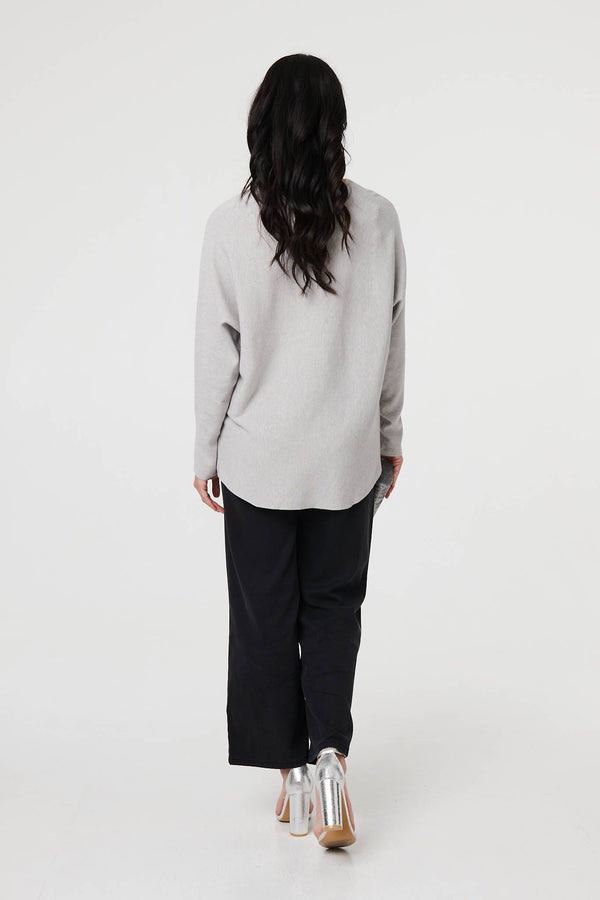 Grey | Floral Embellished Batwing Sleeve Jumper
